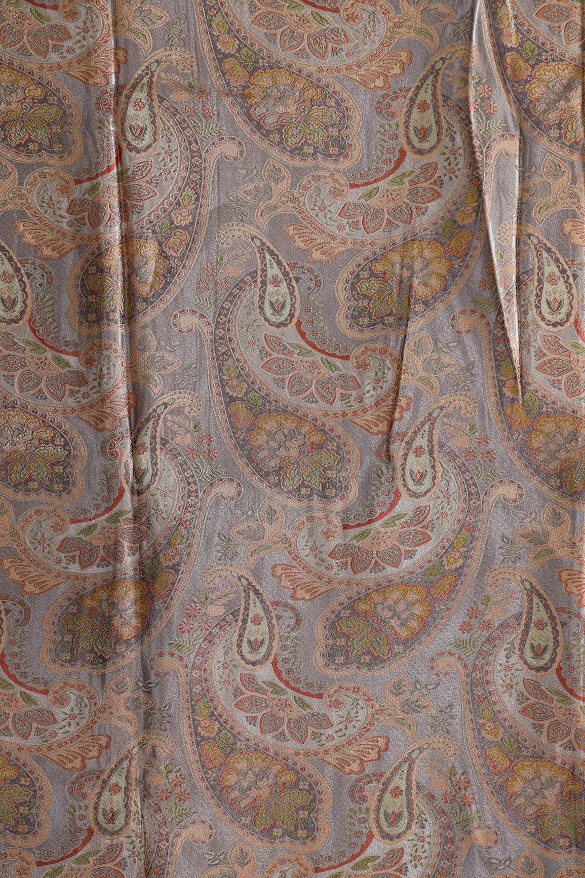 Positional Floral Print On Grey Viscose Dola Silk Jacquard Fabric