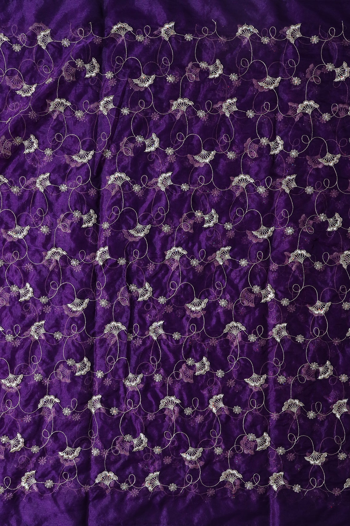 Gold Zari With Beads Beautiful Floral Embroidery On Purple Organza Fabric