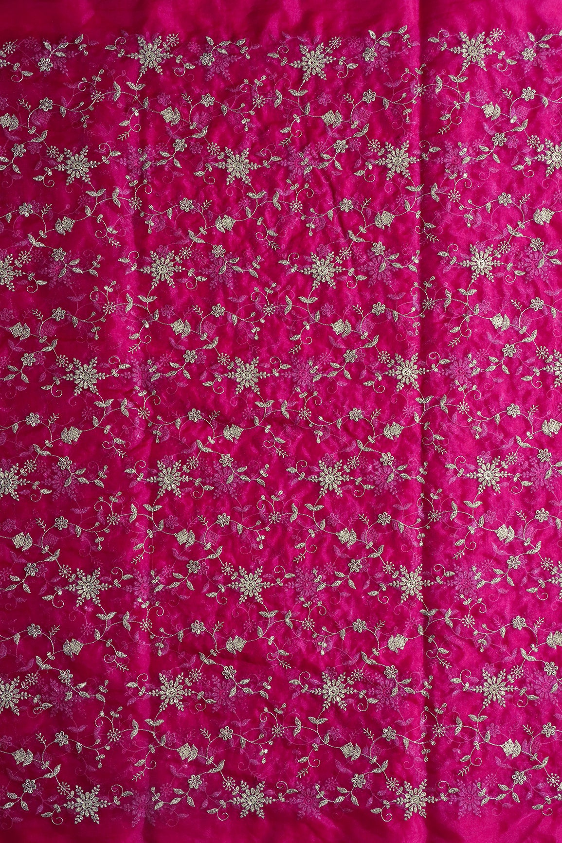 Zari Thread With Beads Floral Embroidery On Rani Organza Fabric