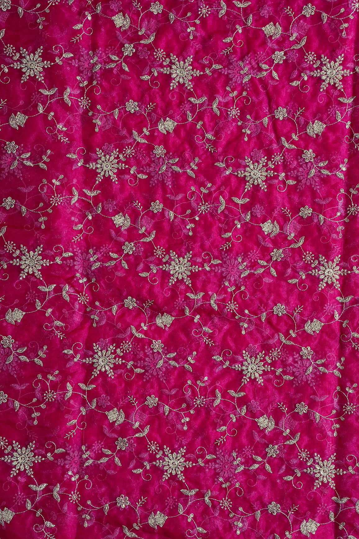 Zari Thread With Beads Floral Embroidery On Rani Organza Fabric