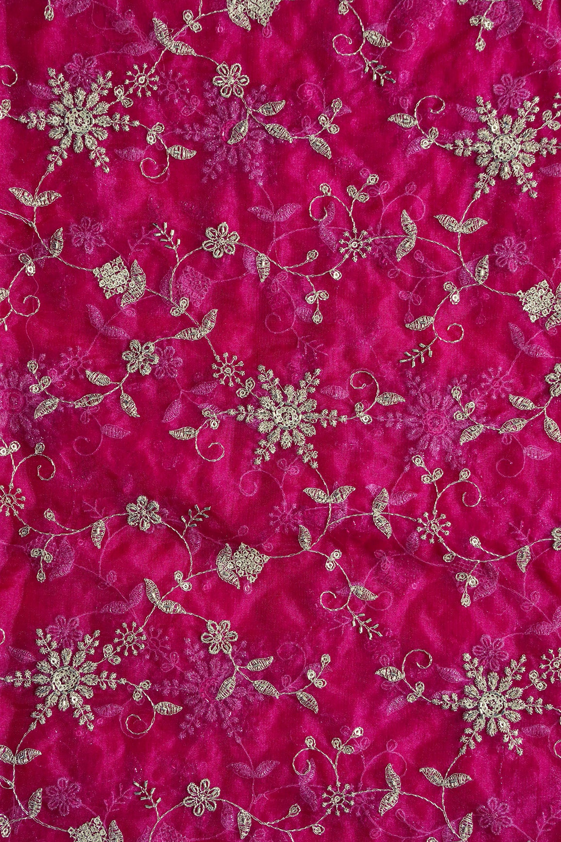 Zari Thread With Beads Floral Embroidery On Rani Organza Fabric