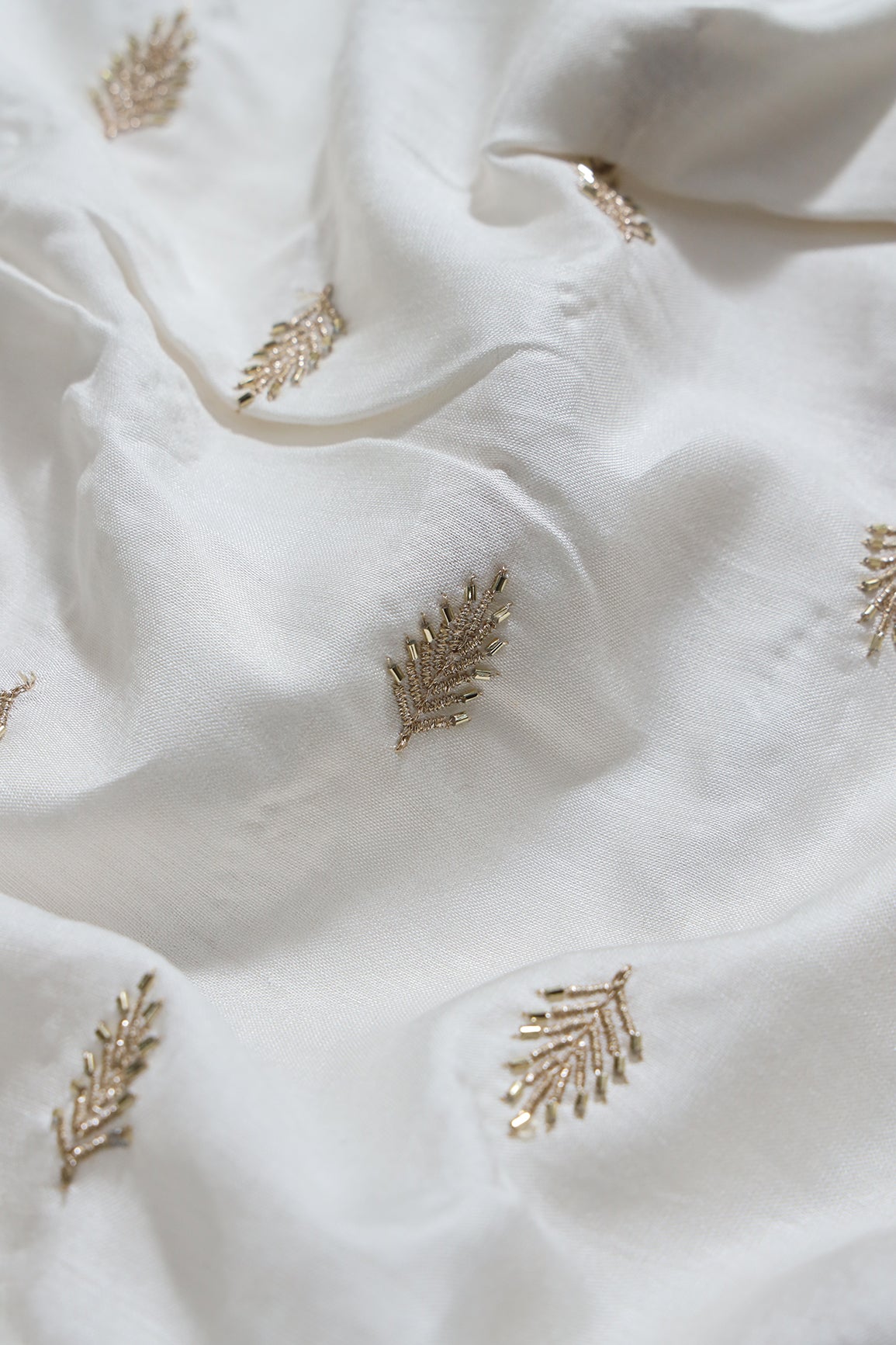 Beads Work With Zari Leafy Floral Embroidery On Pure Dyeable Tussar Silk Fabric