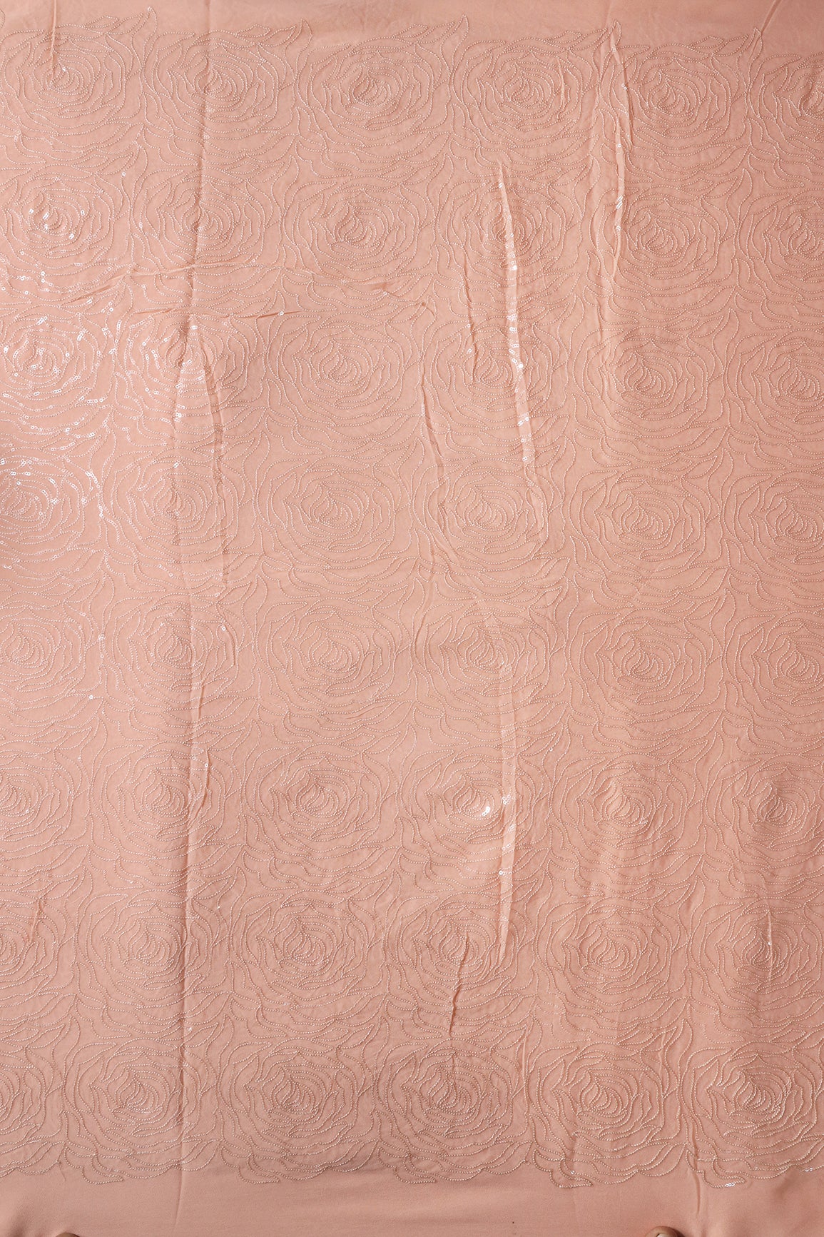 Water Sequins Floral Heavy Embroidery On Peach Viscose Georgette Fabric