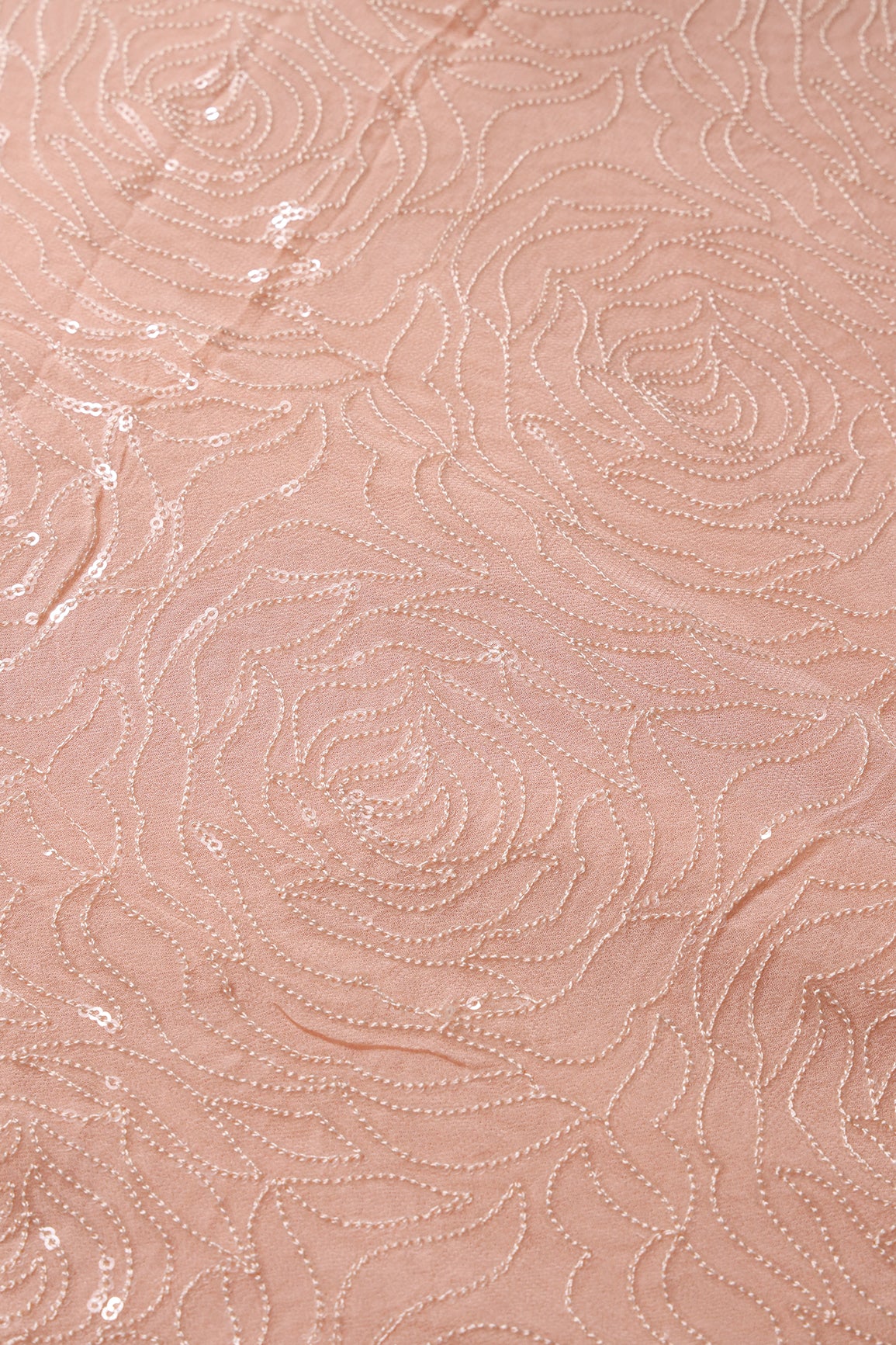 Water Sequins Floral Heavy Embroidery On Peach Viscose Georgette Fabric