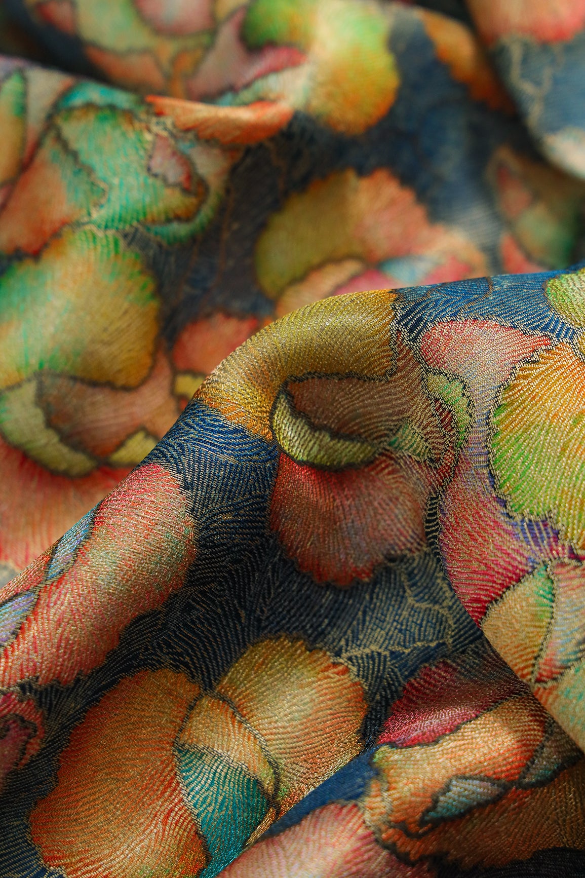 Positional Print On Rama Viscose Dola Silk Jacquard Fabric