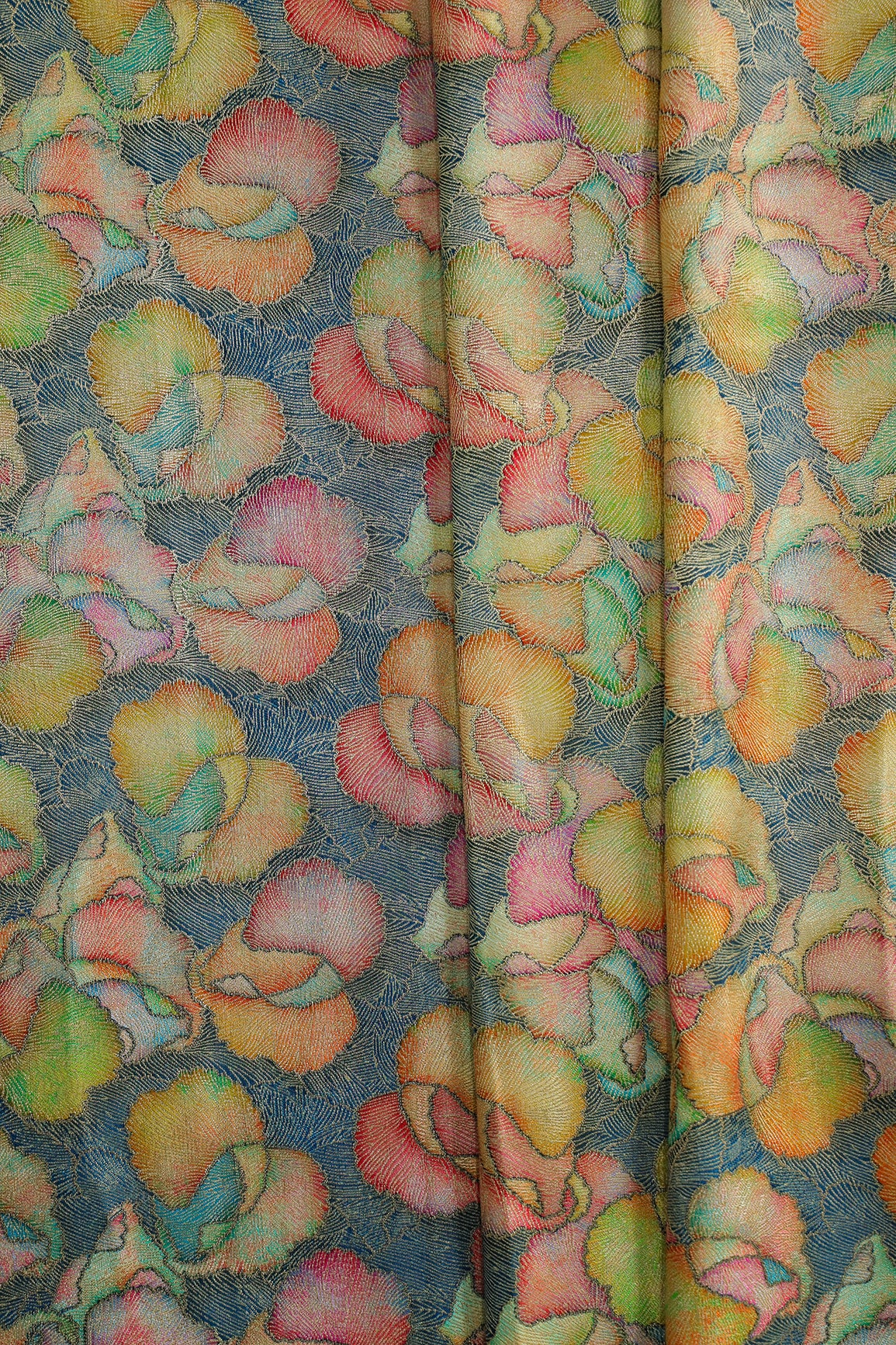 Positional Print On Rama Viscose Dola Silk Jacquard Fabric