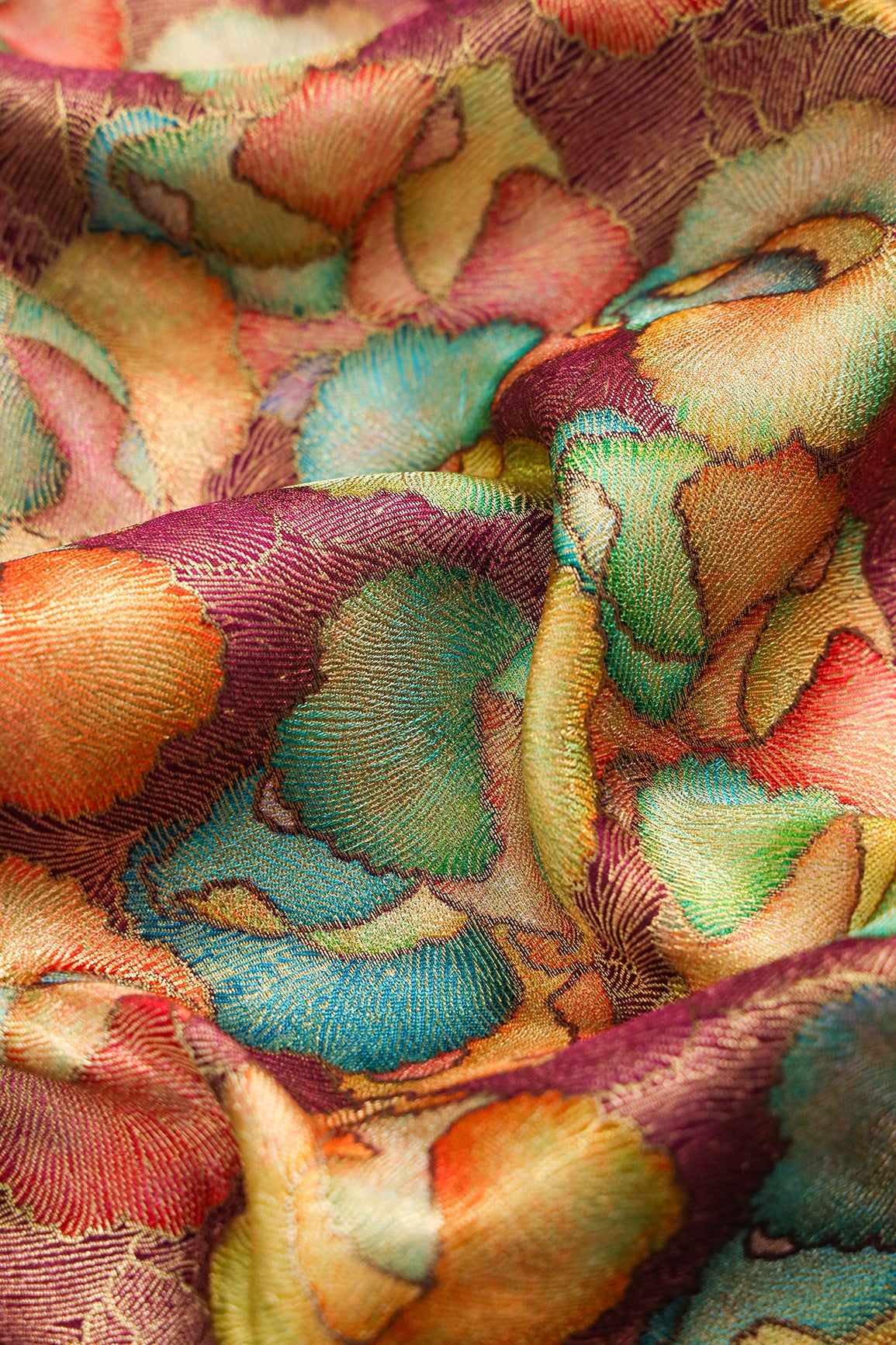 Positional Print On Wine Viscose Dola Silk Jacquard Fabric