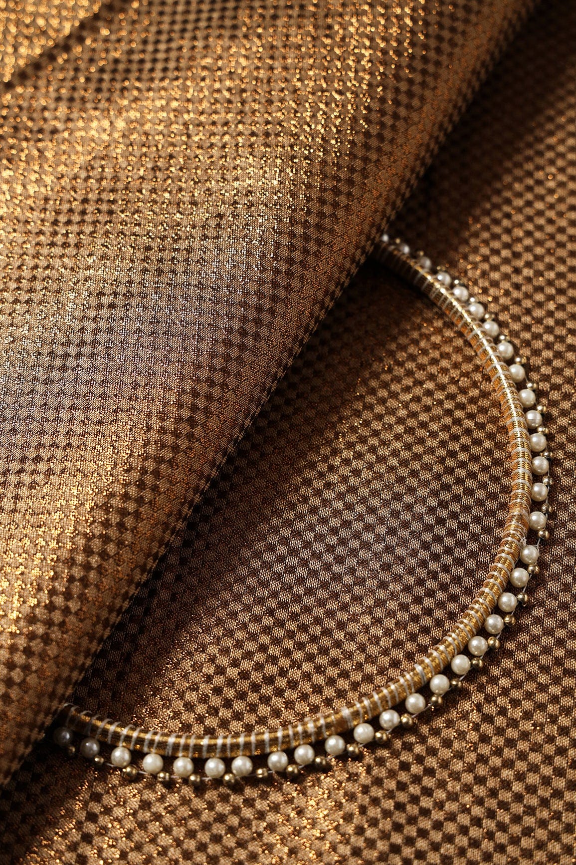 Anmol Black Copper Checks Textured Banarasi Zari Jacquard Fabric - doeraa
