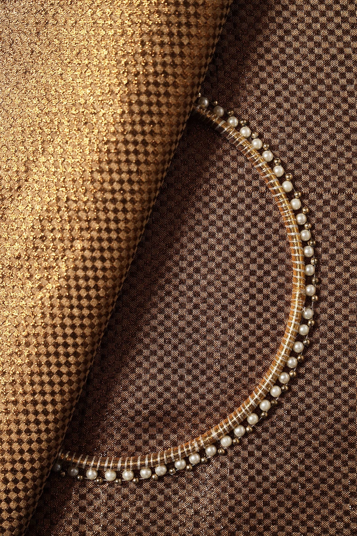 Anmol Black Copper Checks Textured Banarasi Zari Jacquard Fabric - doeraa