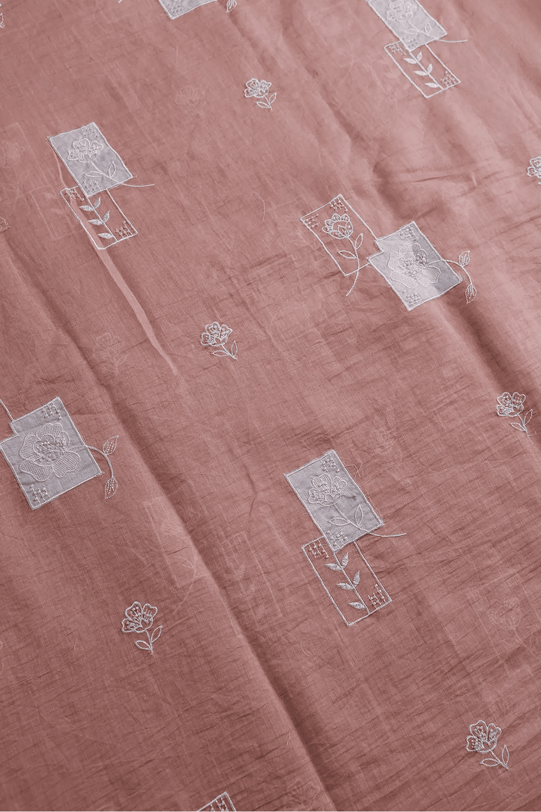 Applique Work With Beads Embroidery Design On Gajri Pure Mul Chanderi Silk Fabric - doeraa