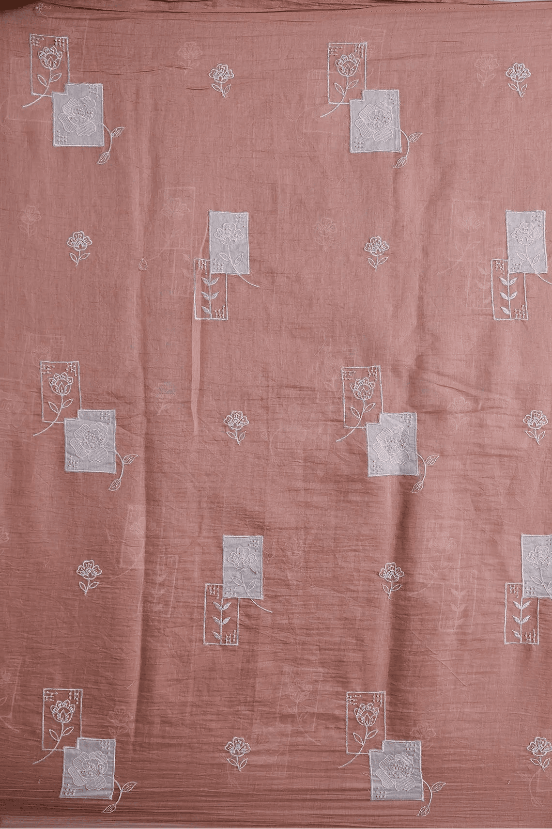 Applique Work With Beads Embroidery Design On Gajri Pure Mul Chanderi Silk Fabric - doeraa