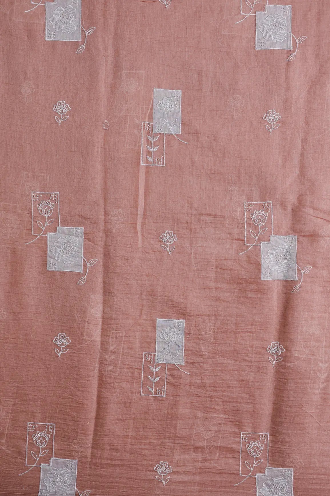 Applique Work With Beads Embroidery Design On Gajri Pure Mul Chanderi Silk Fabric - doeraa