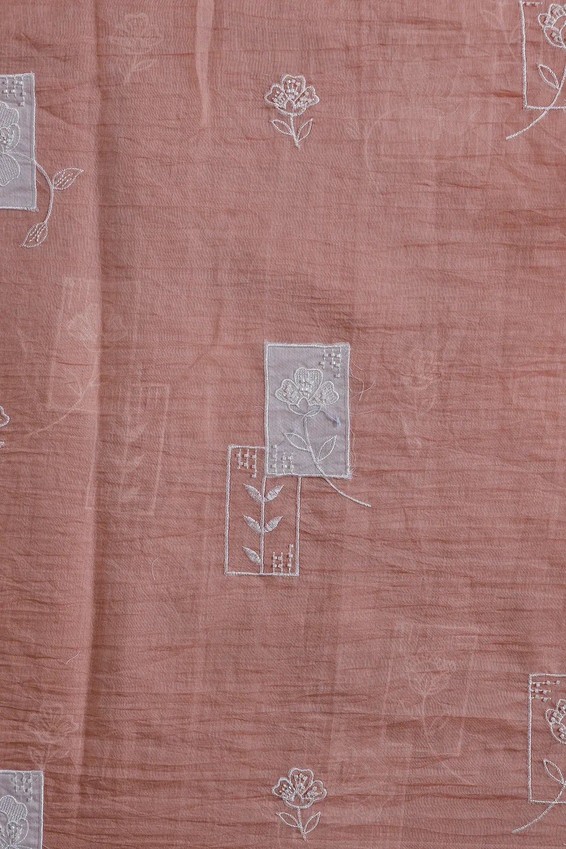 Applique Work With Beads Embroidery Design On Gajri Pure Mul Chanderi Silk Fabric - doeraa