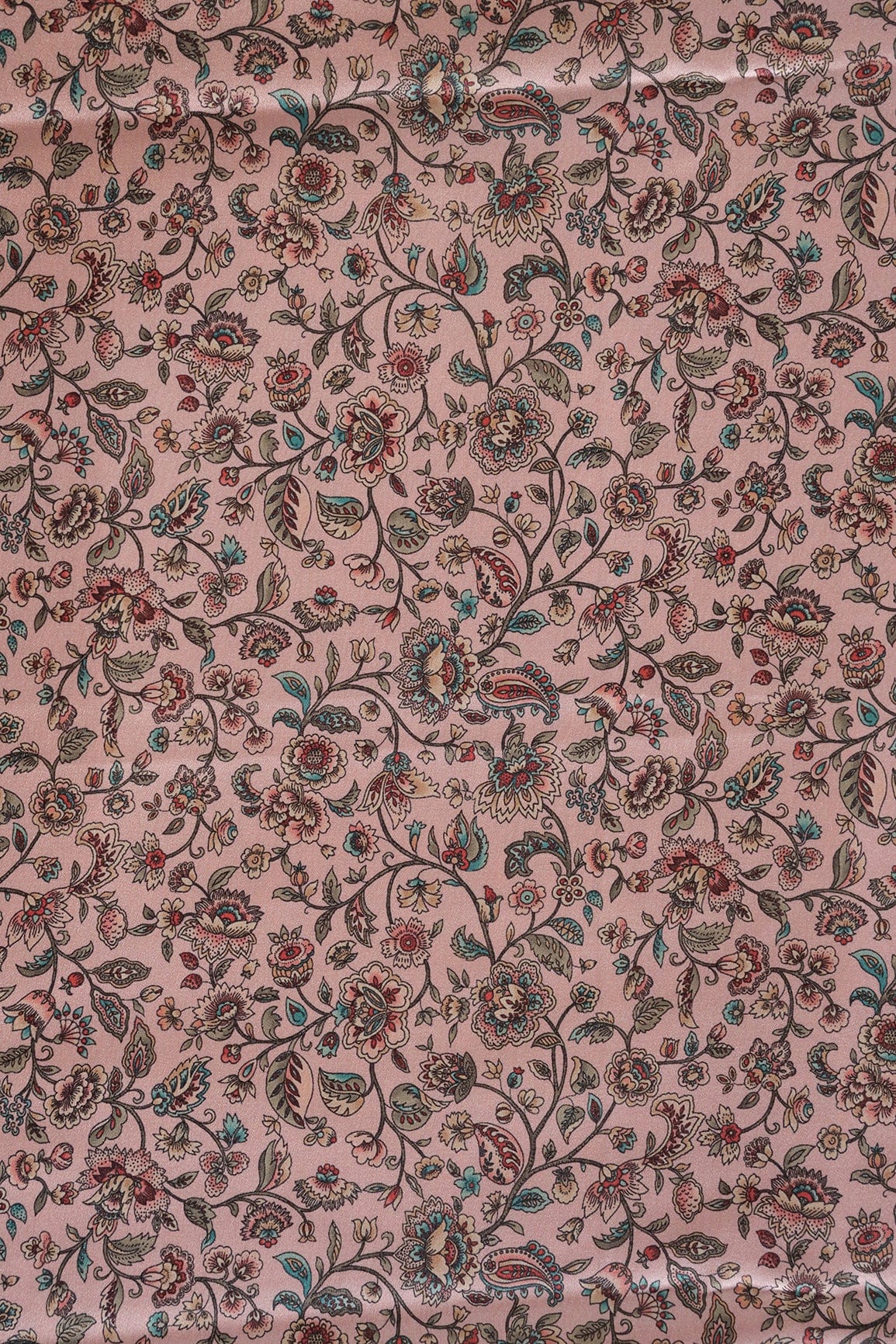 Baby Pink Ethnic Pattern Digital Print On Satin Fabric - doeraa