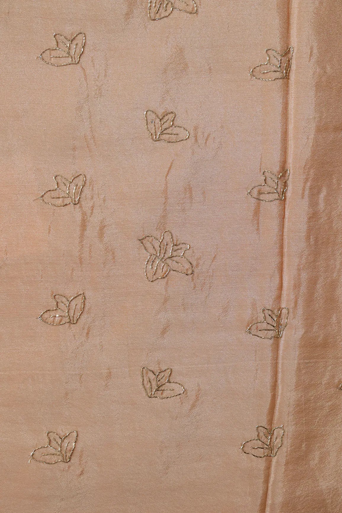 Beautiful Cut Dana Beads Floral Embroidery Work On Beige Pure Viscose Zari Tissue Fabric - doeraa