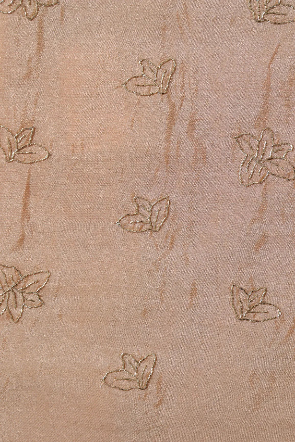 Beautiful Cut Dana Beads Floral Embroidery Work On Beige Pure Viscose Zari Tissue Fabric - doeraa