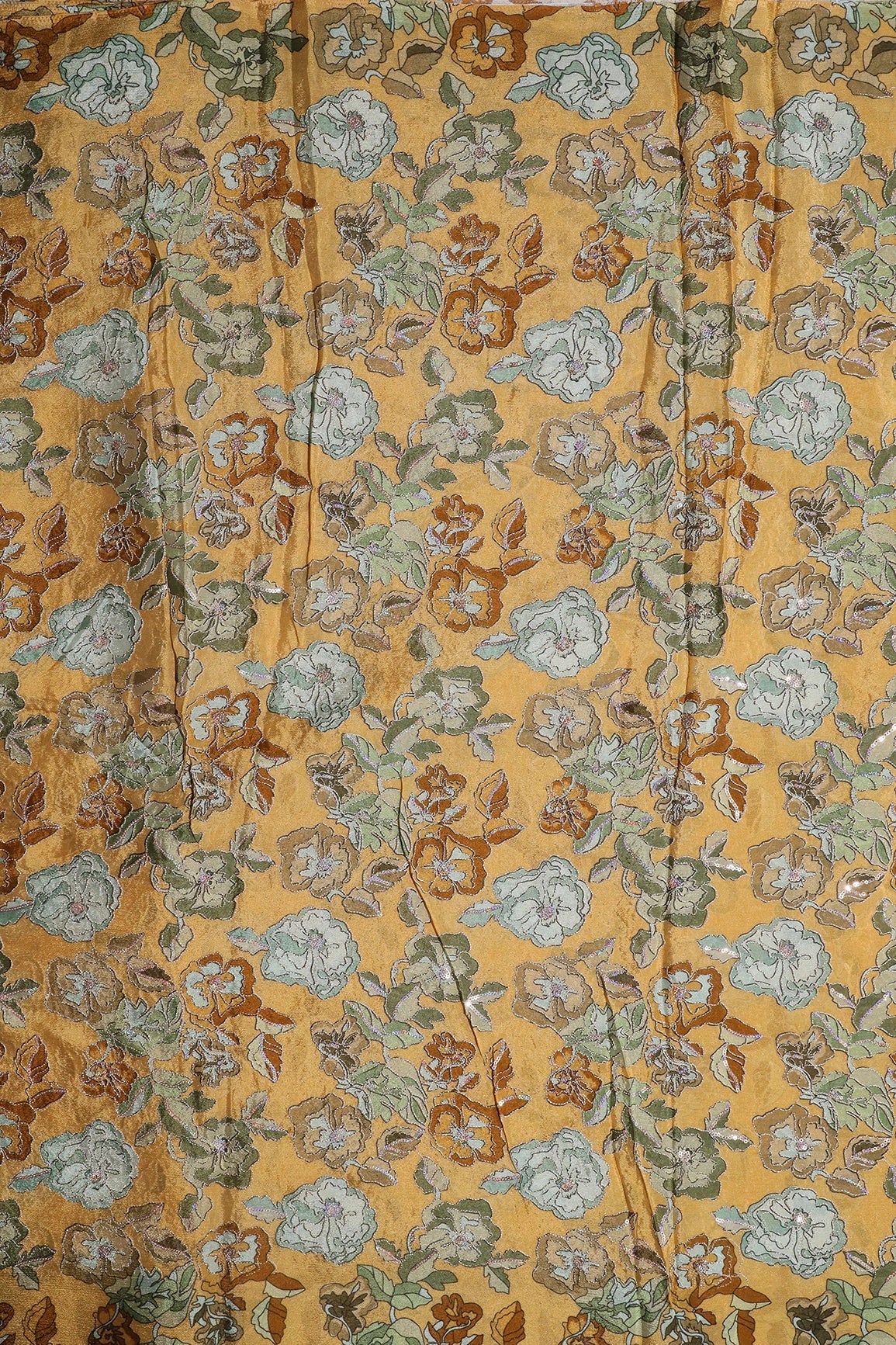 Beautiful Floral Position Print On Sequins Embroidery Mustard Viscose Chinnon Chiffon Fabric - doeraa