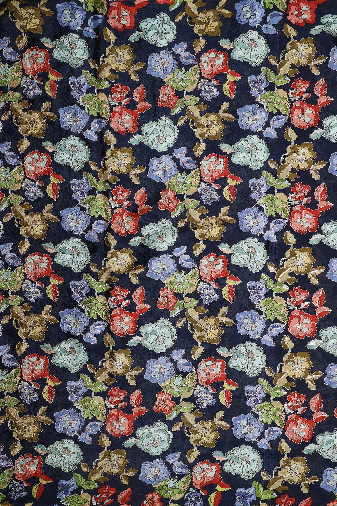 Beautiful Floral Position Print On Sequins Embroidery Navy Blue Viscose Chinnon Chiffon Fabric - doeraa