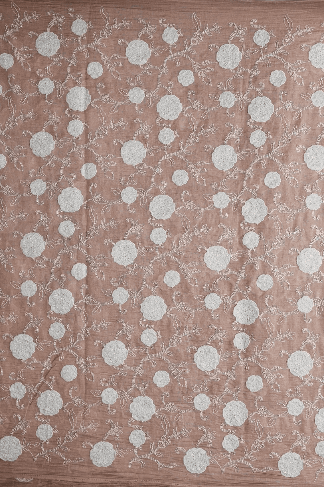 Beautiful Heavy Patch Work With Beads Floral Embroidery Design On Peach Pure Mul Chanderi Silk Fabric - doeraa