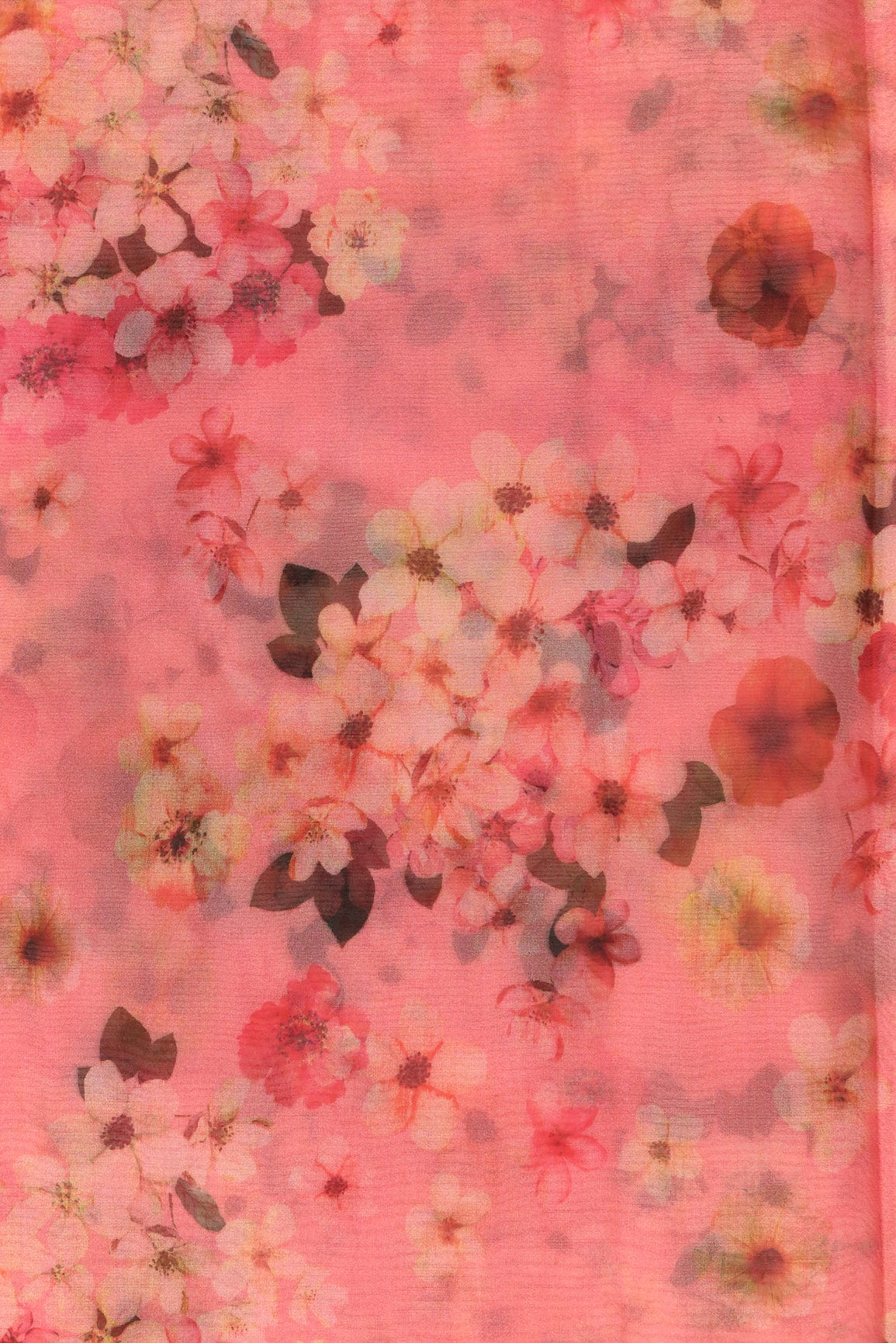 Beautiful Multi Color Floral Digital Print On Peach Organza Fabric - doeraa