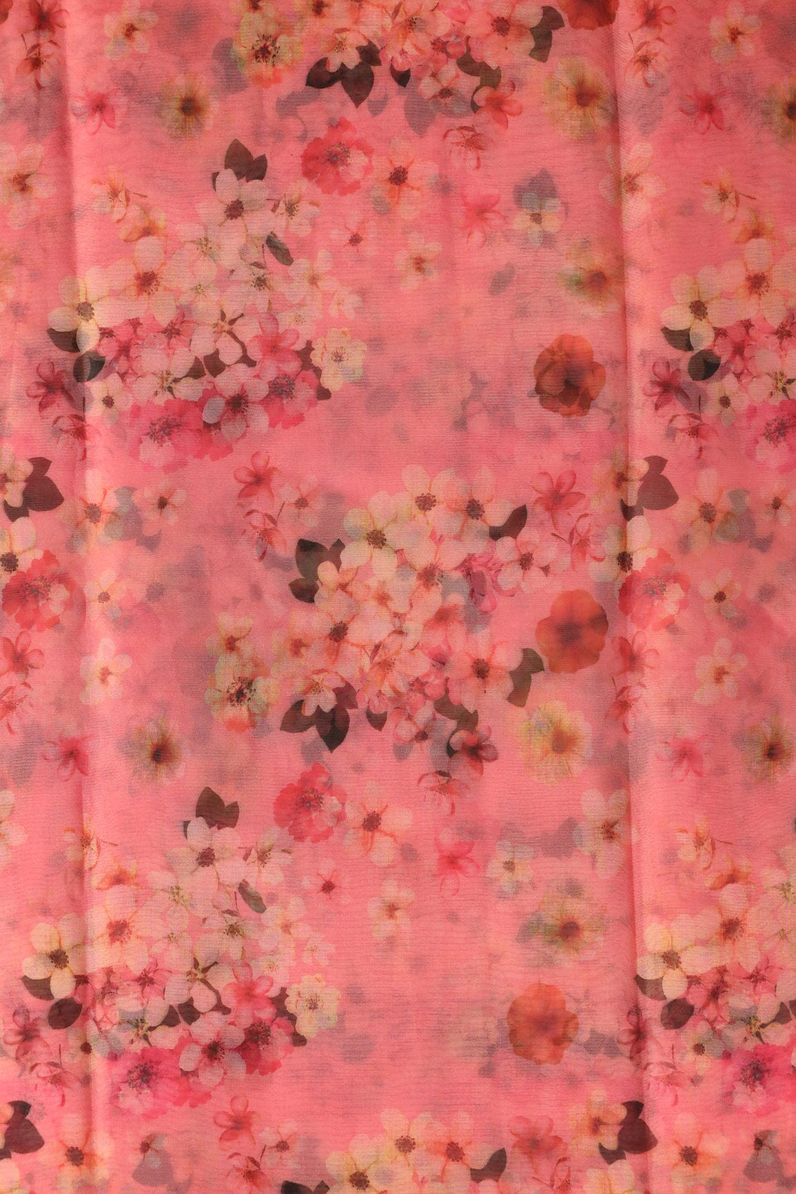 Beautiful Multi Color Floral Digital Print On Peach Organza Fabric - doeraa