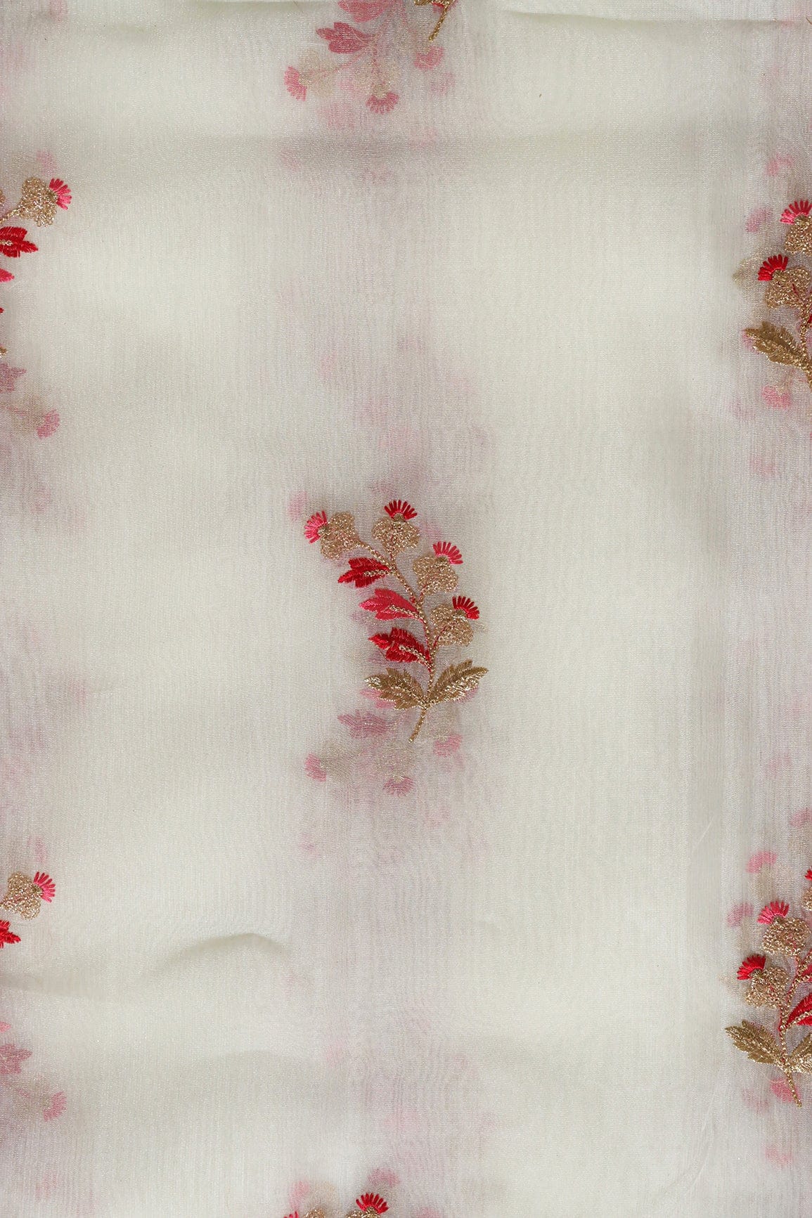 Beautiful Multi Color Leafy Embroidery Work On White Tissue Fabric - doeraa