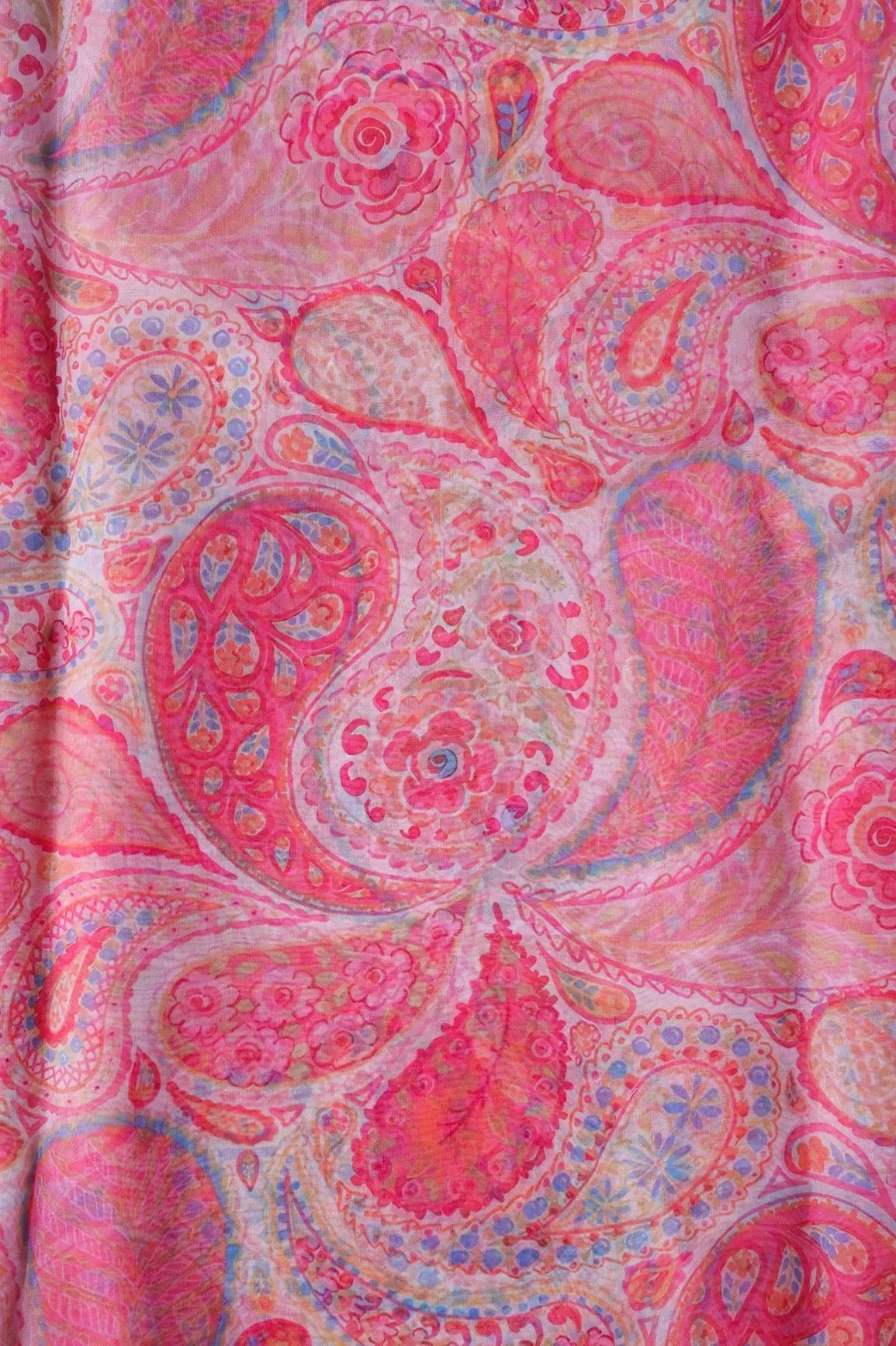 Beautiful Multi Color Paisley Pattern Digital Print On White Organza Fabric - doeraa