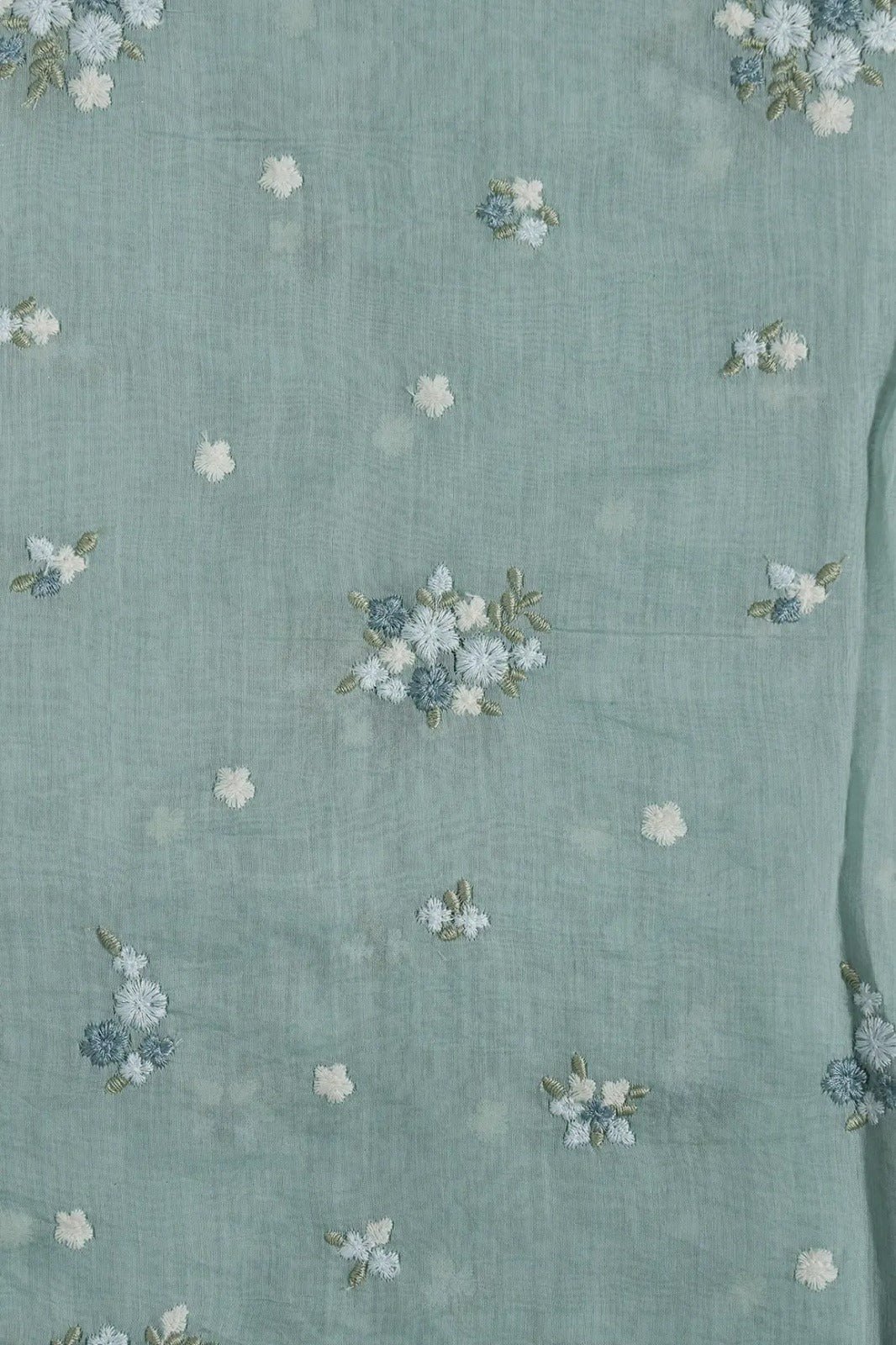 Beautiful Multi Thread Floral Embroidery Work On Sea Green Pure Mul Chanderi Silk Fabric - doeraa