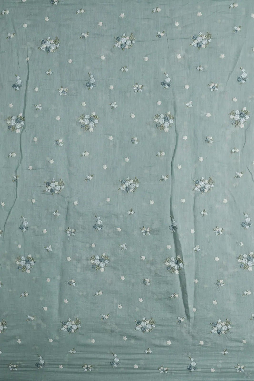 Beautiful Multi Thread Floral Embroidery Work On Sea Green Pure Mul Chanderi Silk Fabric - doeraa