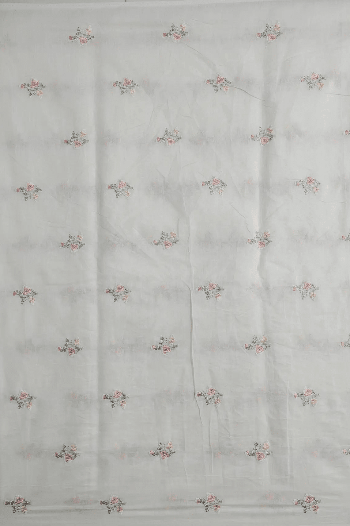 Beautiful Multi Thread With Gold Sequins Floral Embroidery Work On Off White Pure Mul Chanderi Silk Fabric - doeraa