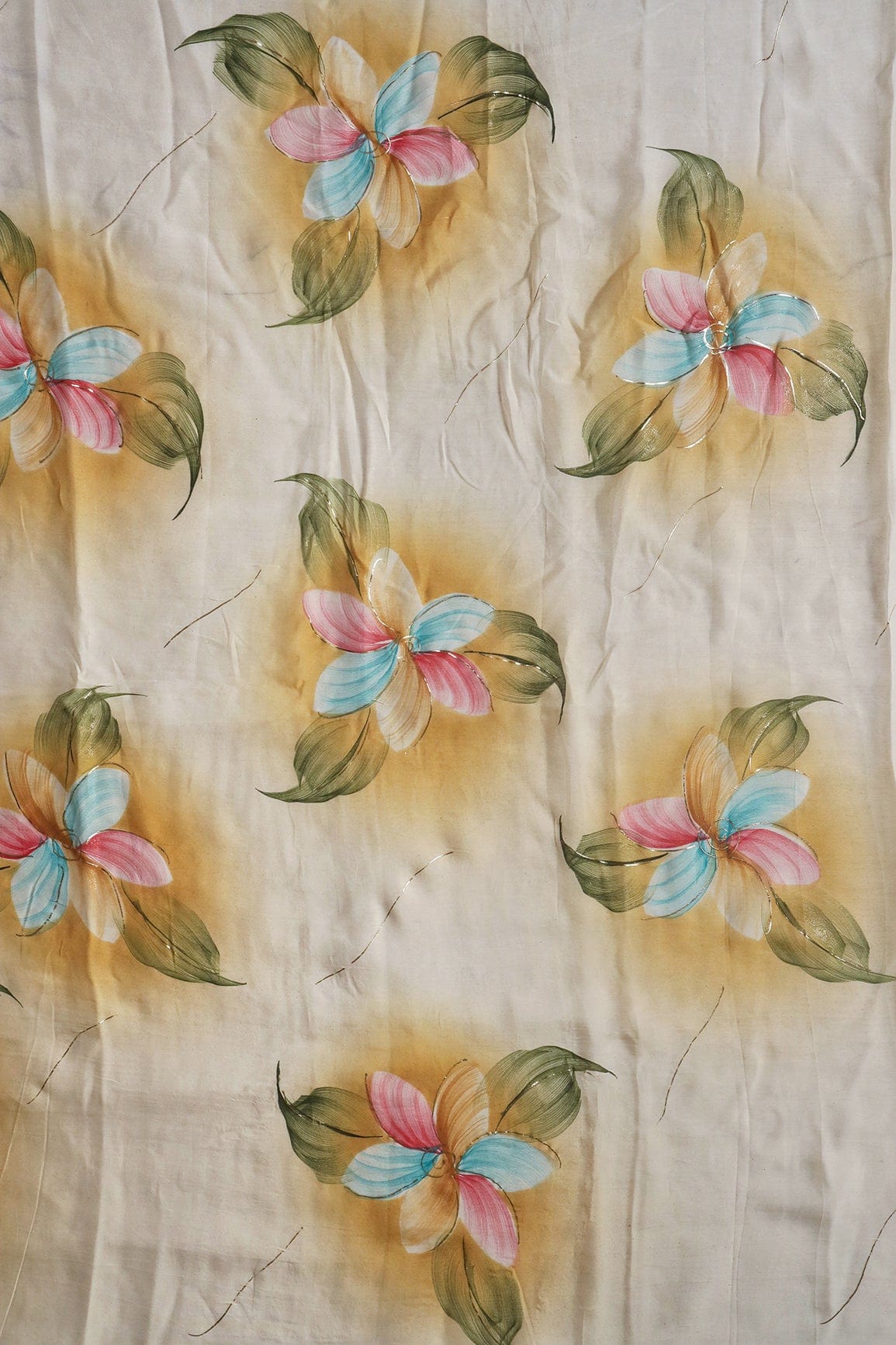 Beautiful Multicolor Floral Hand Painted With Foil Work On White Pure Organza Saree ( 5.5 Meters) - doeraa