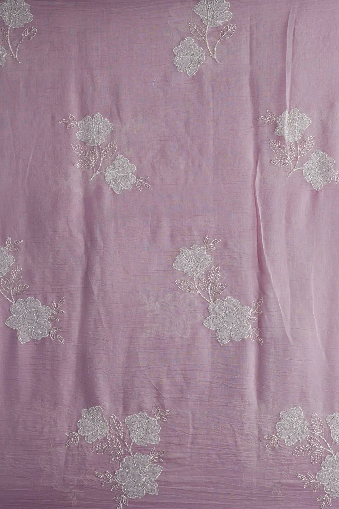Beautiful Patch Work With Beads Embroidery On Pink Pure Mul Chanderi Silk Fabric - doeraa