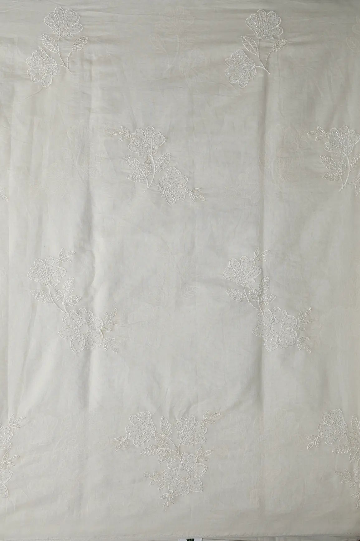 Beautiful Patch Work With Beads Embroidery On White Dyeable Pure Mul Chanderi Silk Fabric - doeraa