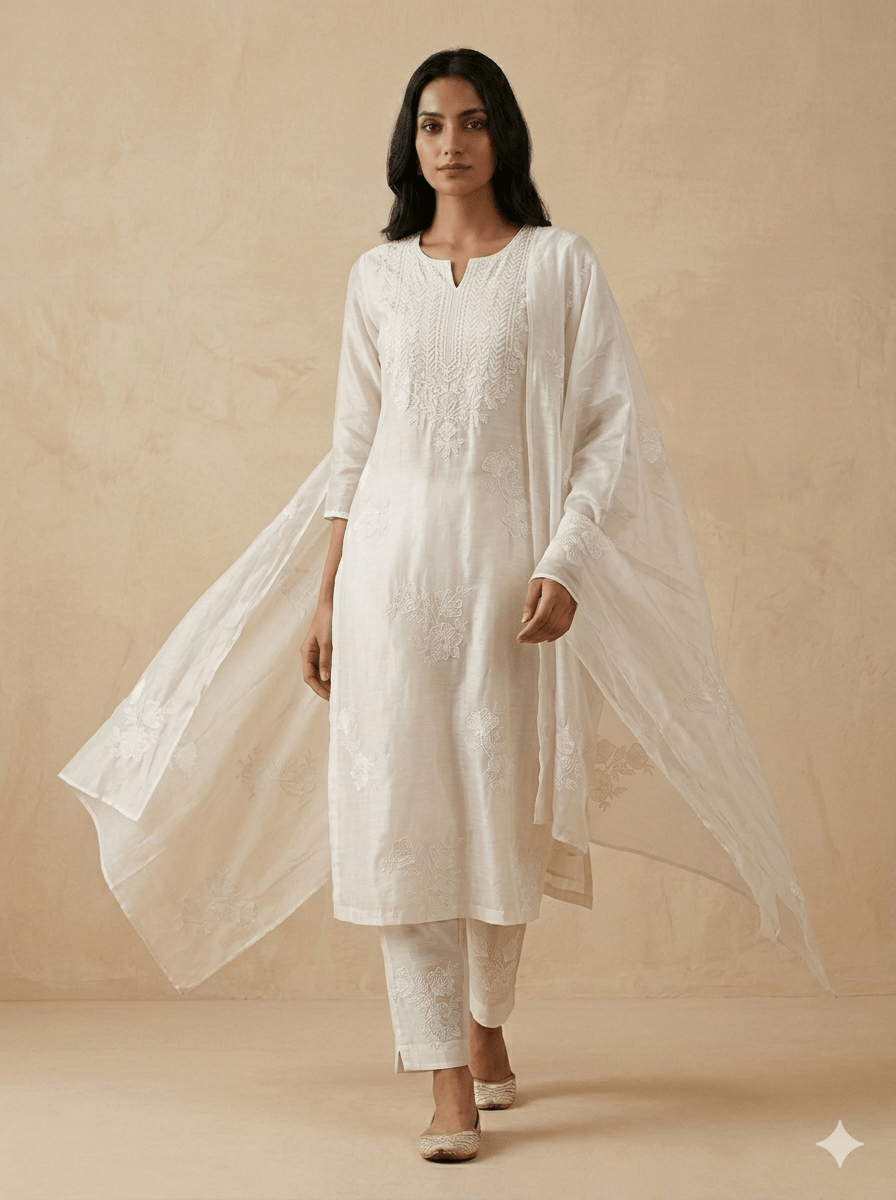 Beautiful Patch Work With Beads Embroidery On White Dyeable Pure Mul Chanderi Silk Fabric - doeraa