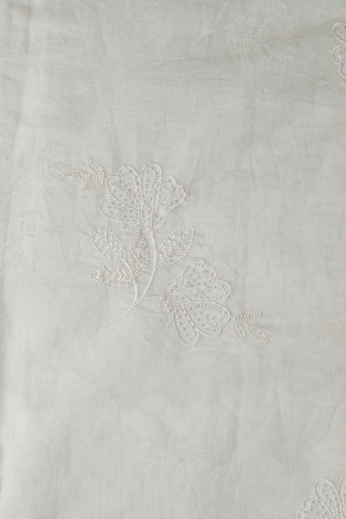 Beautiful Patch Work With Beads Embroidery On White Dyeable Pure Mul Chanderi Silk Fabric - doeraa