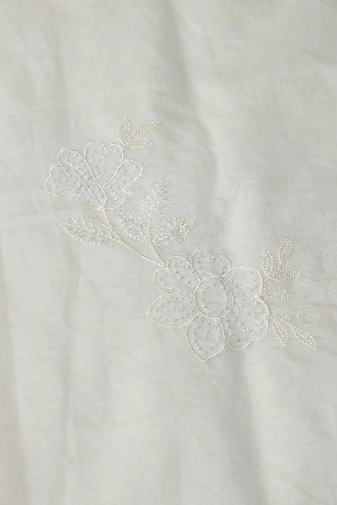 Beautiful Patch Work With Beads Embroidery On White Dyeable Pure Mul Chanderi Silk Fabric - doeraa