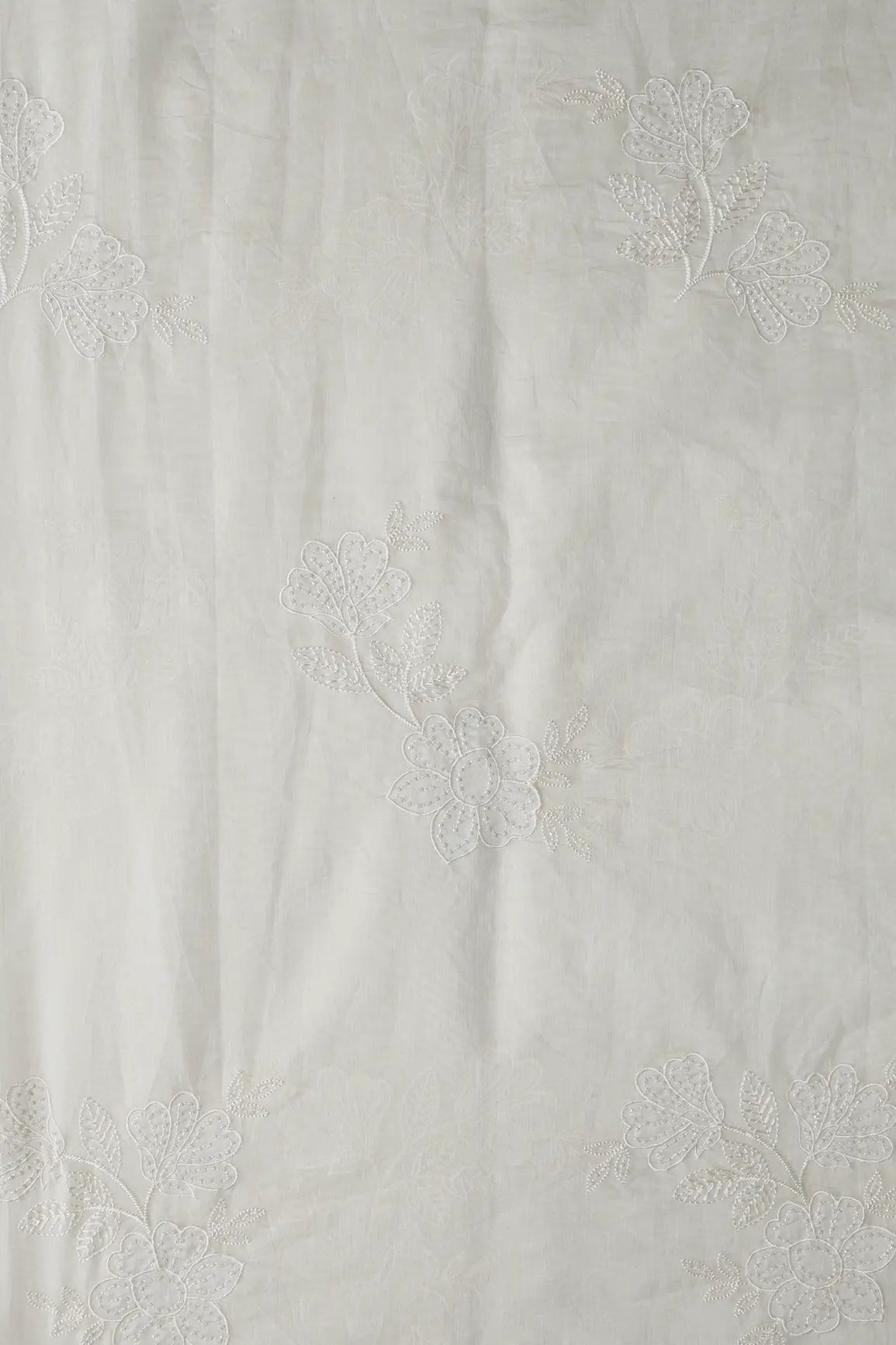 Beautiful Patch Work With Beads Embroidery On White Dyeable Pure Mul Chanderi Silk Fabric - doeraa