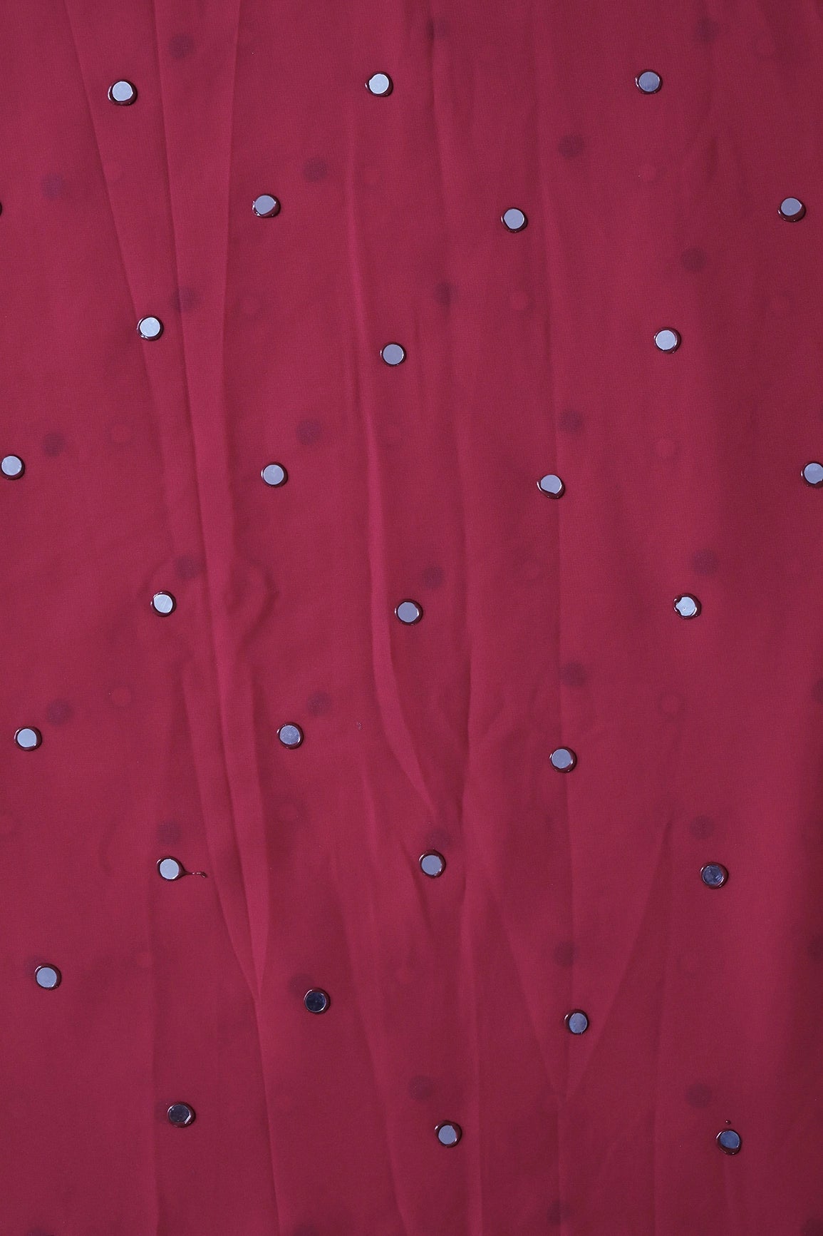 Beautiful Real Mirror Embroidery Work On Crimson Red Georgette Fabric - doeraa