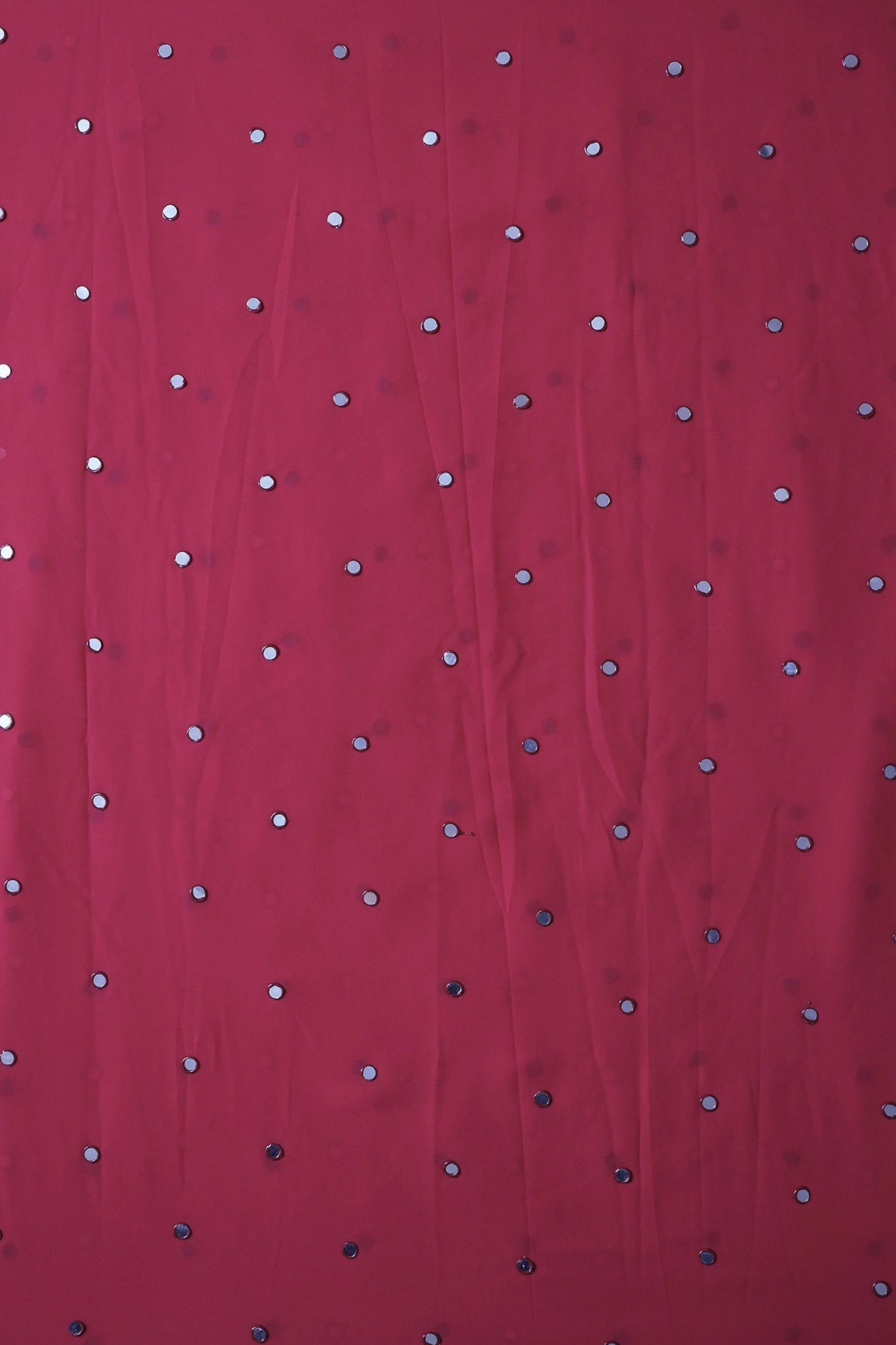 Beautiful Real Mirror Embroidery Work On Crimson Red Georgette Fabric - doeraa