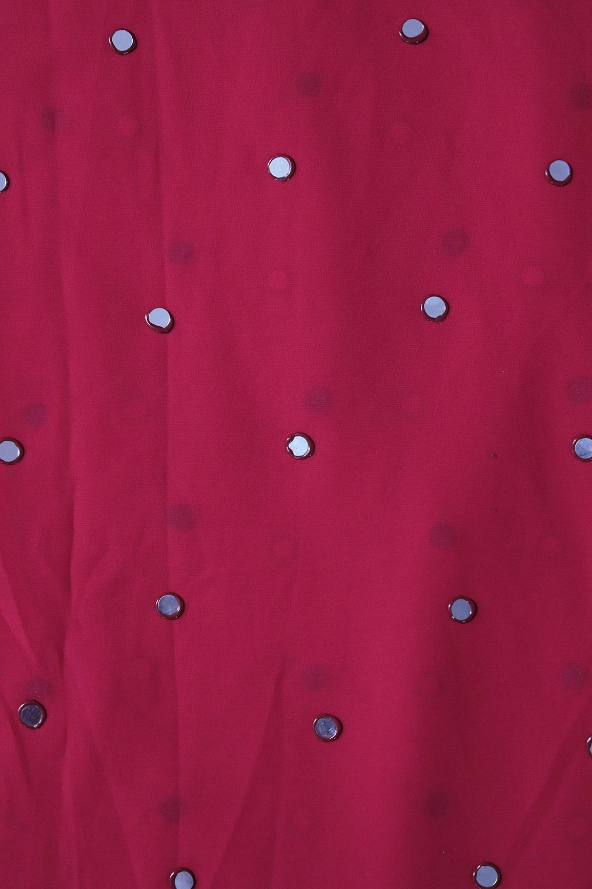 Beautiful Real Mirror Embroidery Work On Crimson Red Georgette Fabric - doeraa