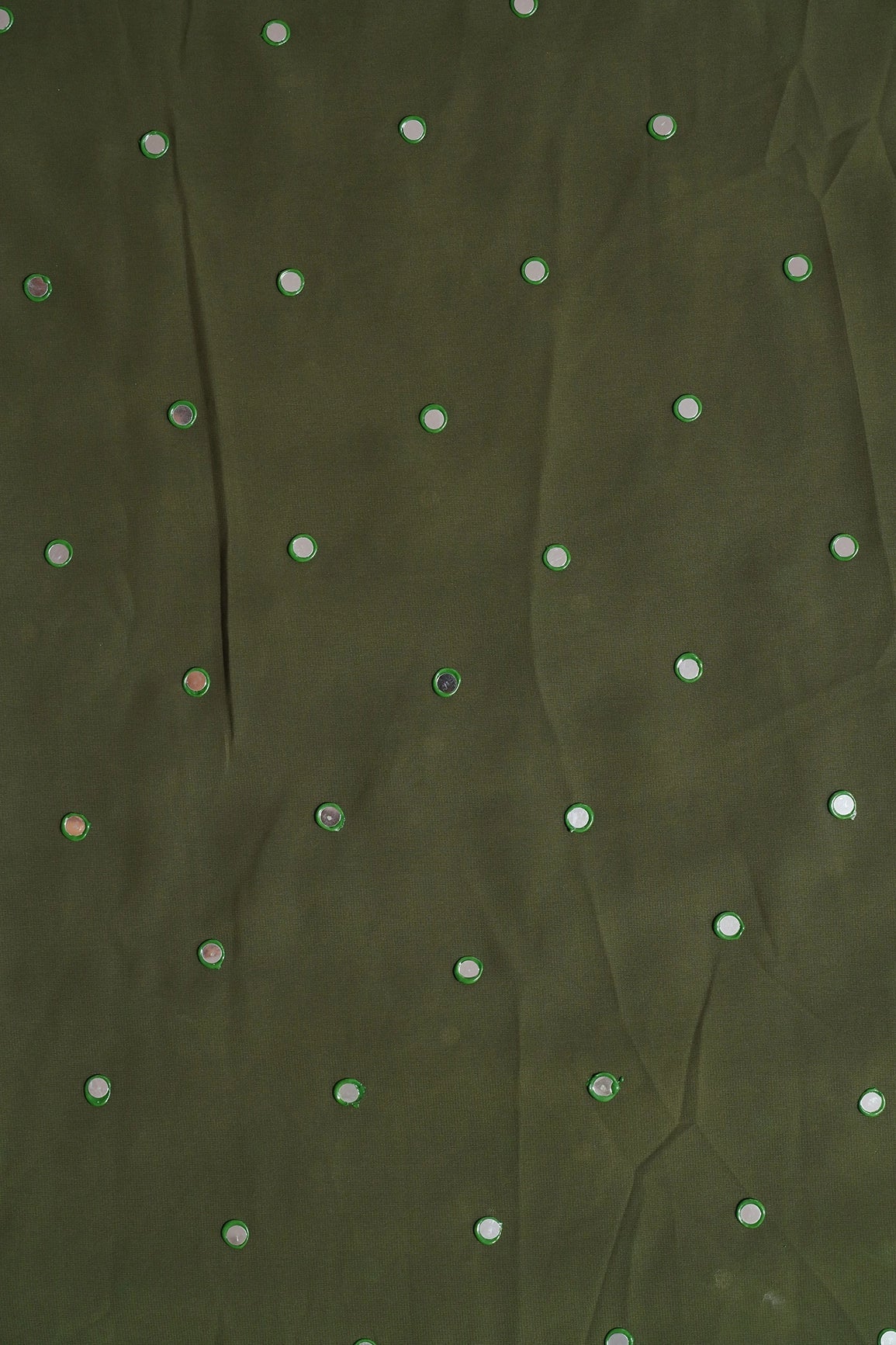 Beautiful Real Mirror Embroidery Work On Dark Olive Georgette Fabric - doeraa