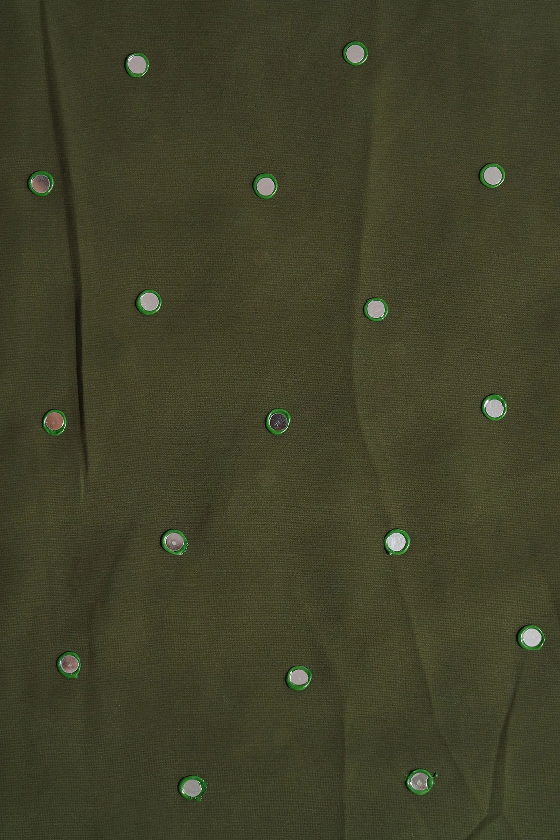 Beautiful Real Mirror Embroidery Work On Dark Olive Georgette Fabric - doeraa