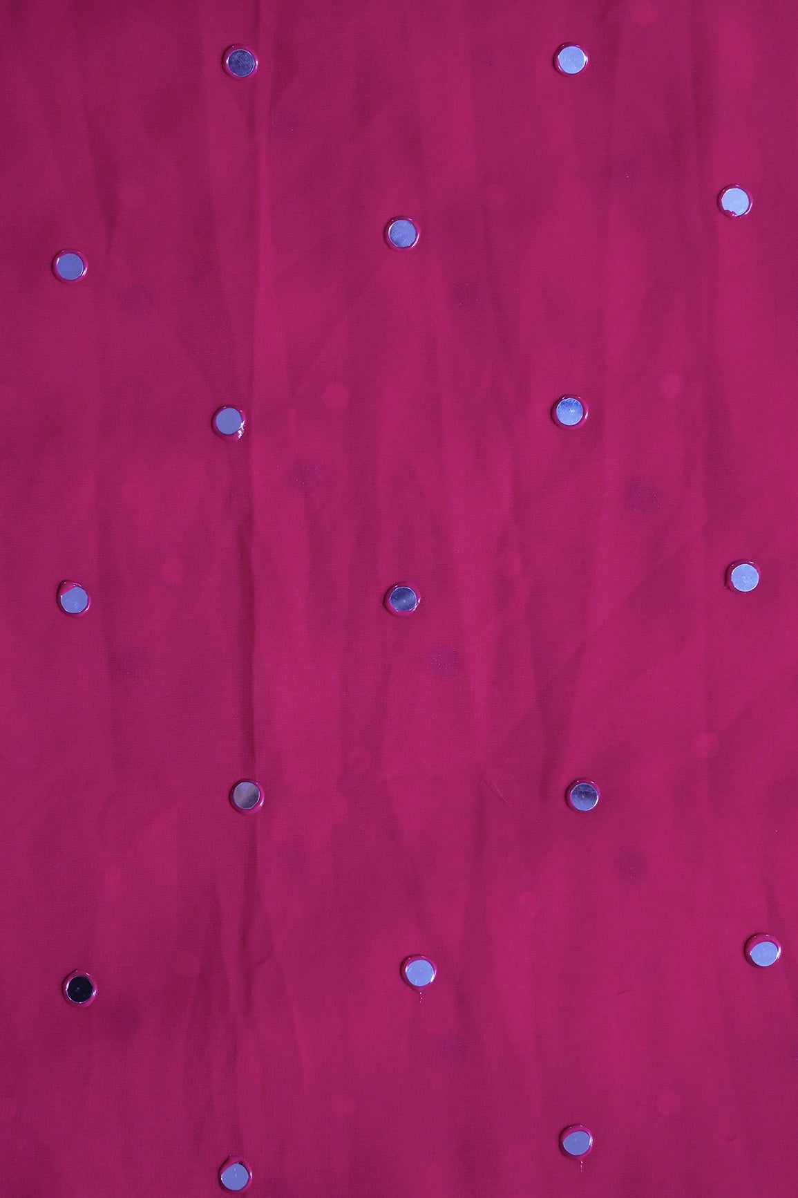 Beautiful Real Mirror Embroidery Work On Fuchsia Georgette Fabric - doeraa