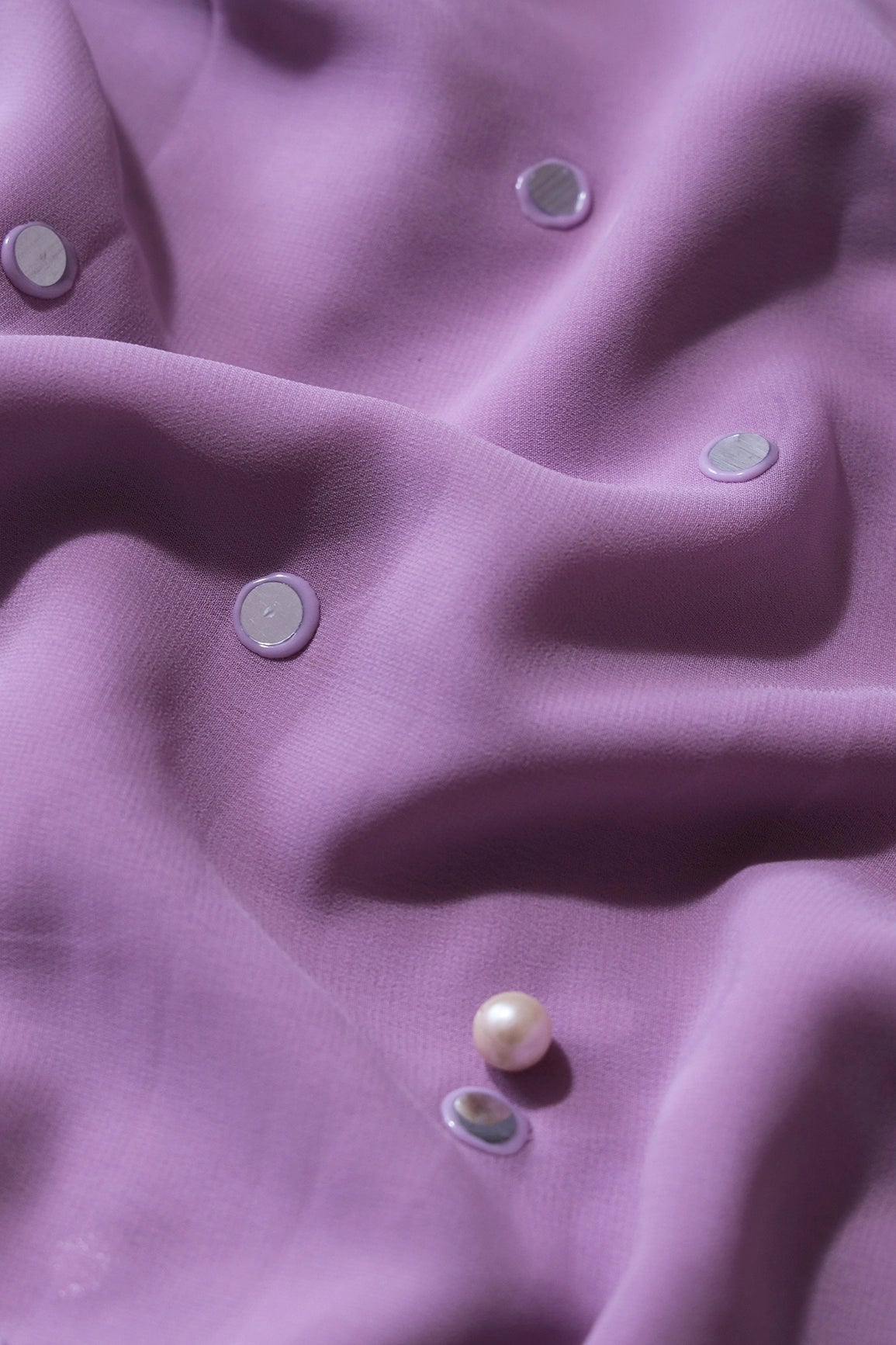 Beautiful Real Mirror Embroidery Work On Lilac Purple Georgette Fabric - doeraa