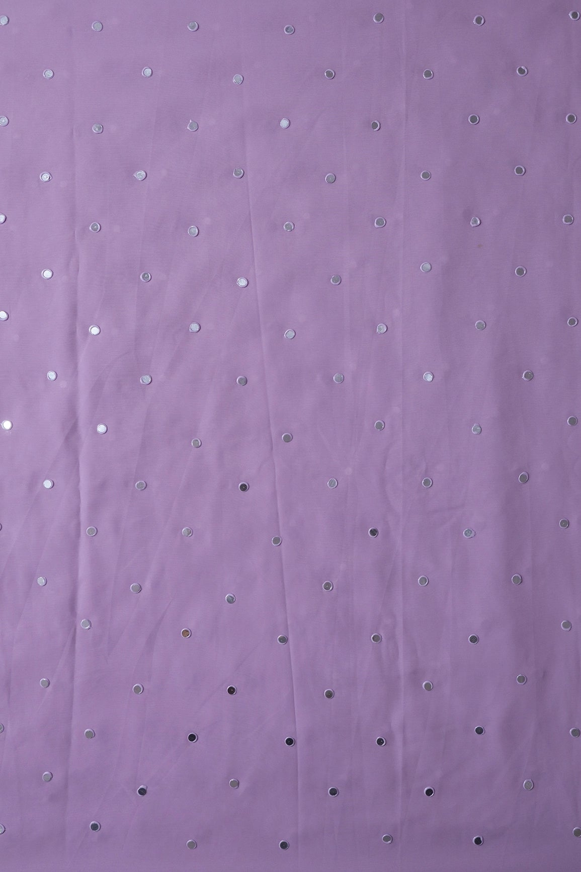 Beautiful Real Mirror Embroidery Work On Lilac Purple Georgette Fabric - doeraa