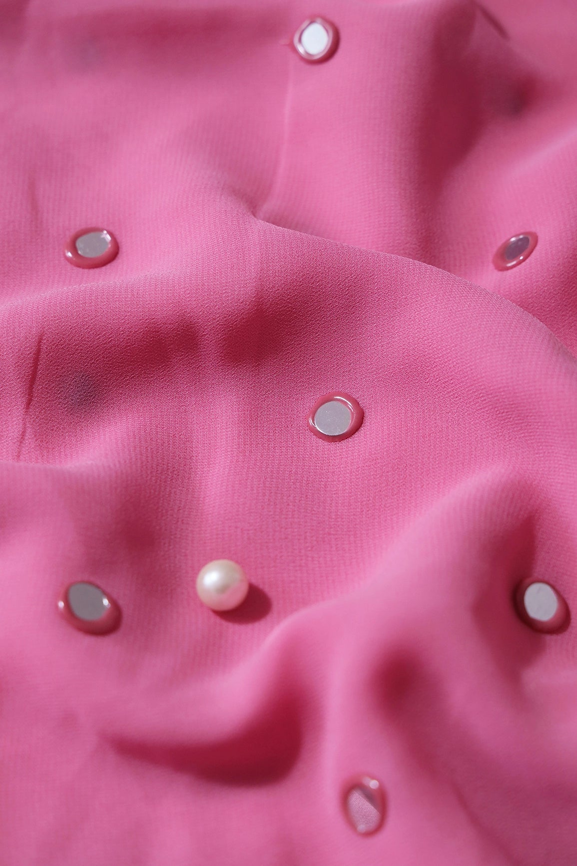 Beautiful Real Mirror Embroidery Work On Pink Georgette Fabric - doeraa