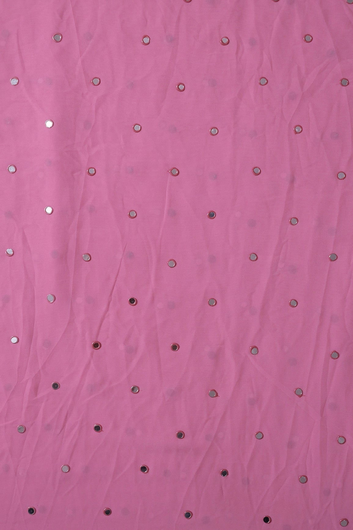 Beautiful Real Mirror Embroidery Work On Pink Georgette Fabric - doeraa