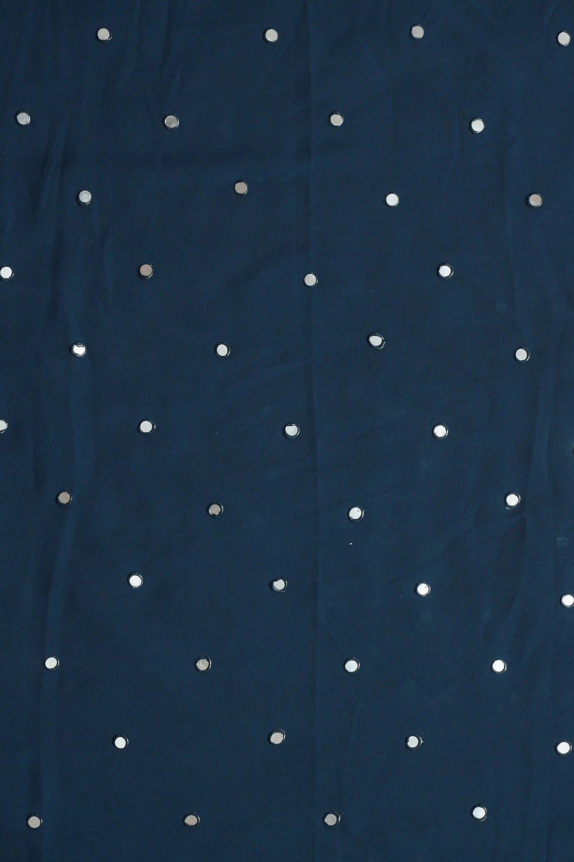 Beautiful Real Mirror Embroidery Work On Prussian Blue Georgette Fabric - doeraa