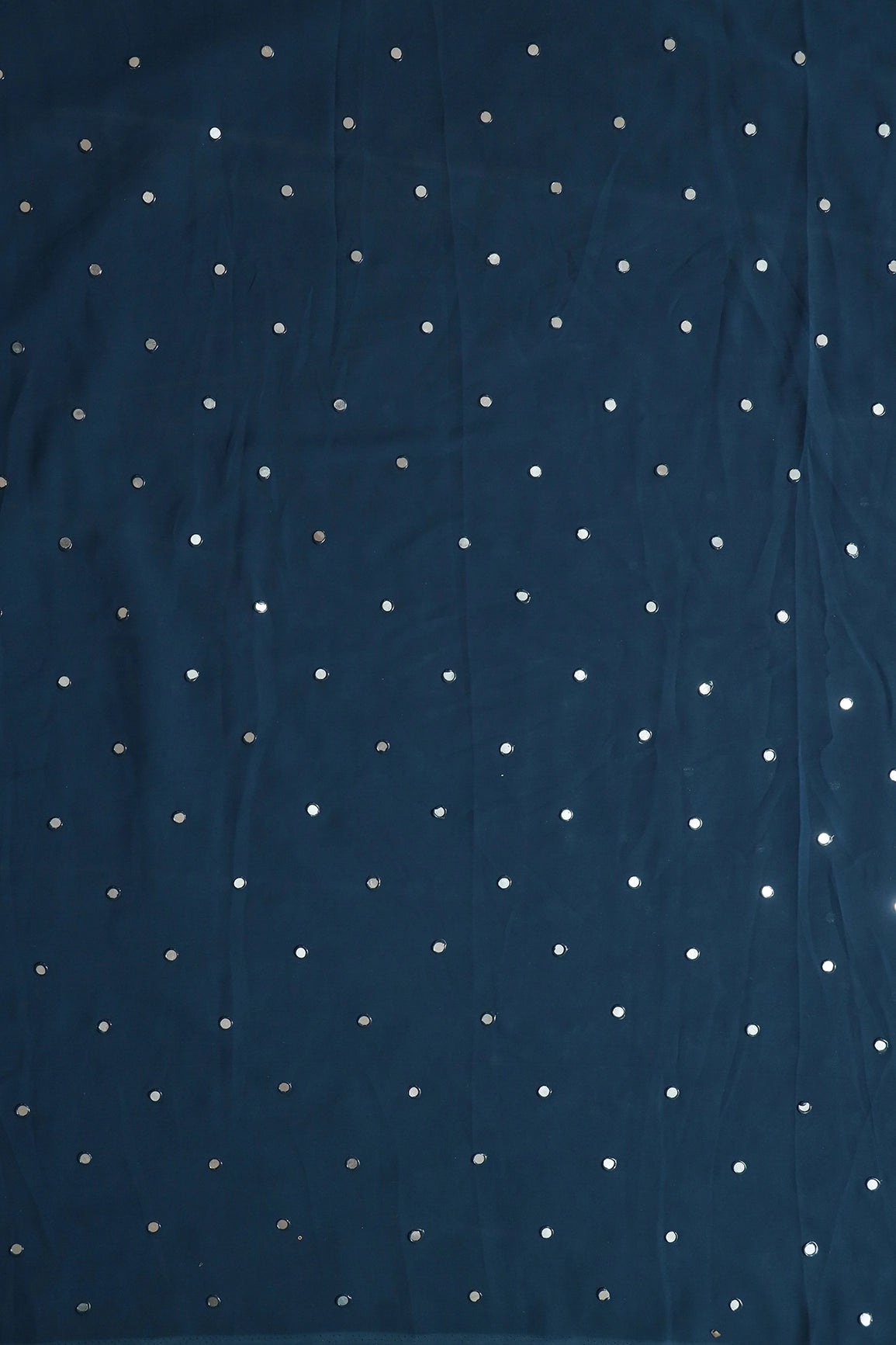 Beautiful Real Mirror Embroidery Work On Prussian Blue Georgette Fabric - doeraa