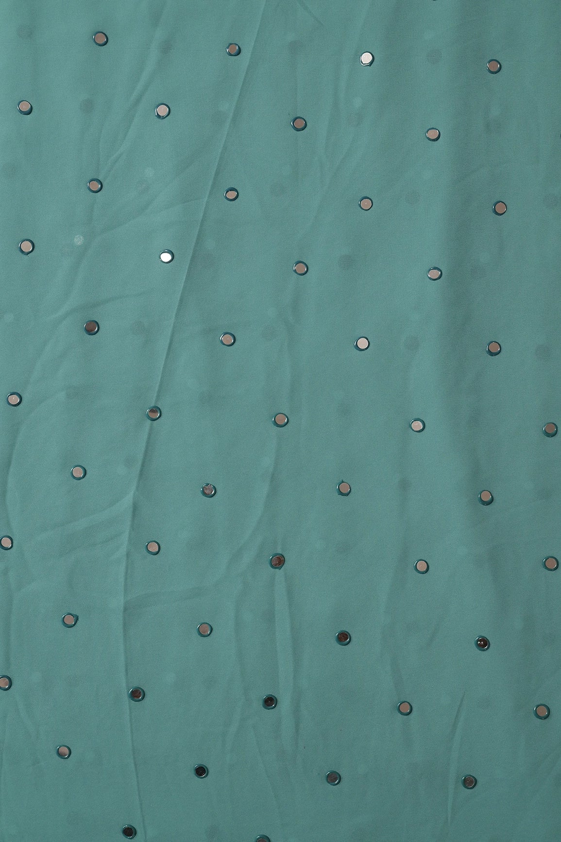 Beautiful Real Mirror Embroidery Work On Teal Georgette Fabric - doeraa